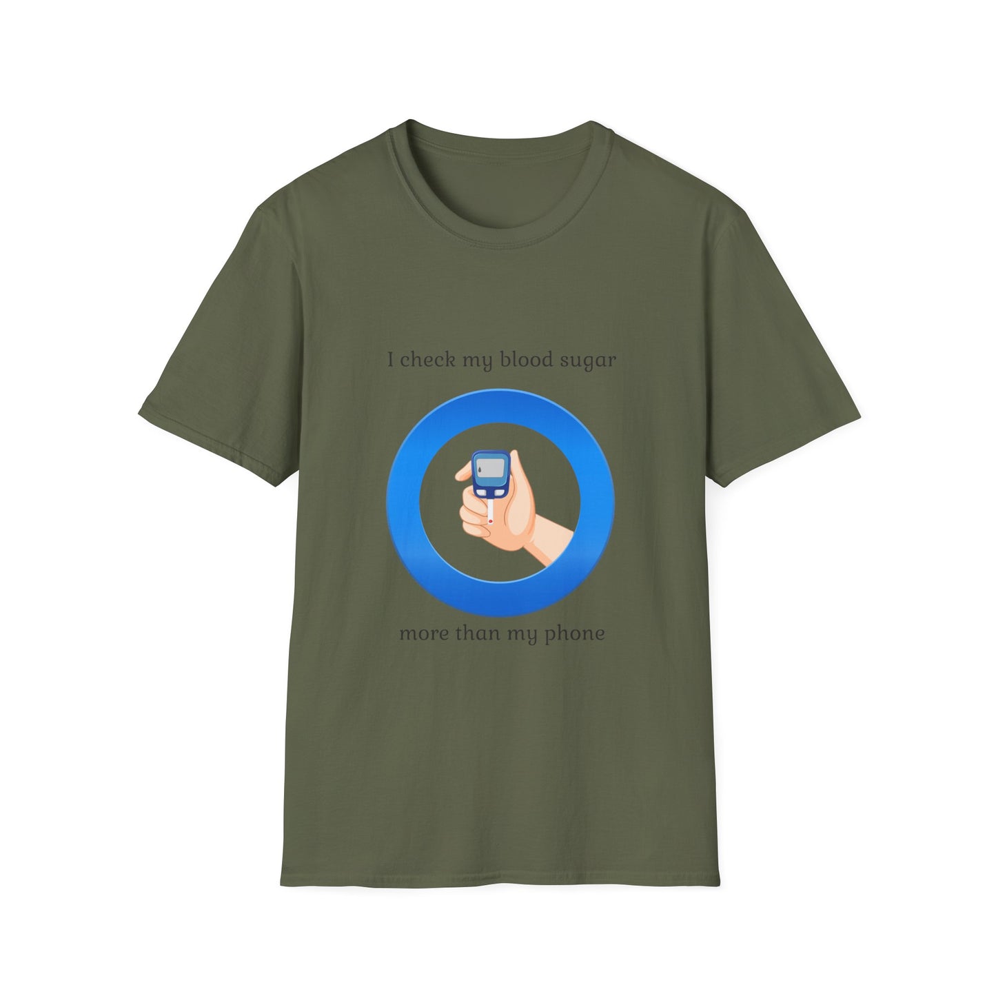 Diabetes Awareness T-Shirt — "I Check My Blood Sugar More Than My Phone"
