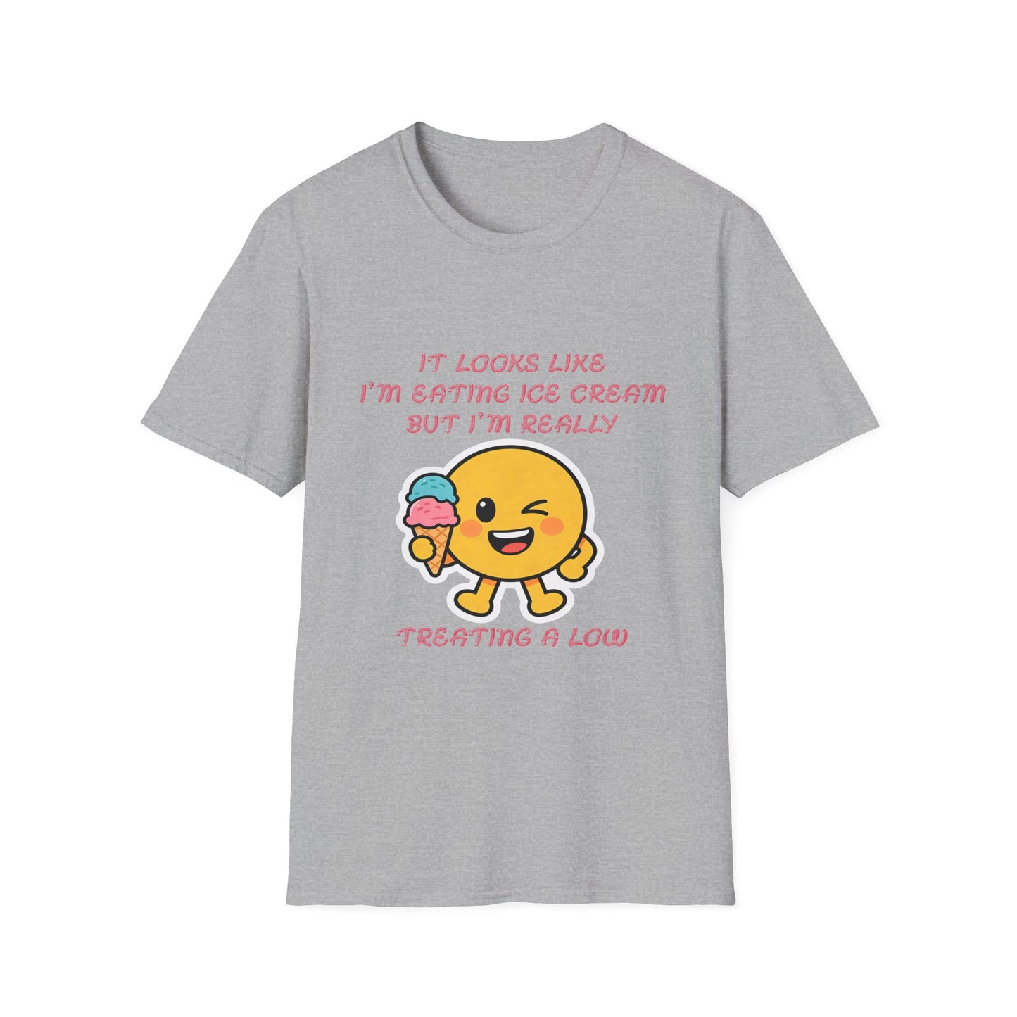 Funny Diabetes T-Shirt – Emoji Eating Ice Cream “Treating a Low” Tee