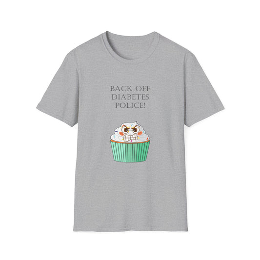 T-Shirt — “Back Off Diabetes Police” Cute Angry Cupcake Graphic Tee