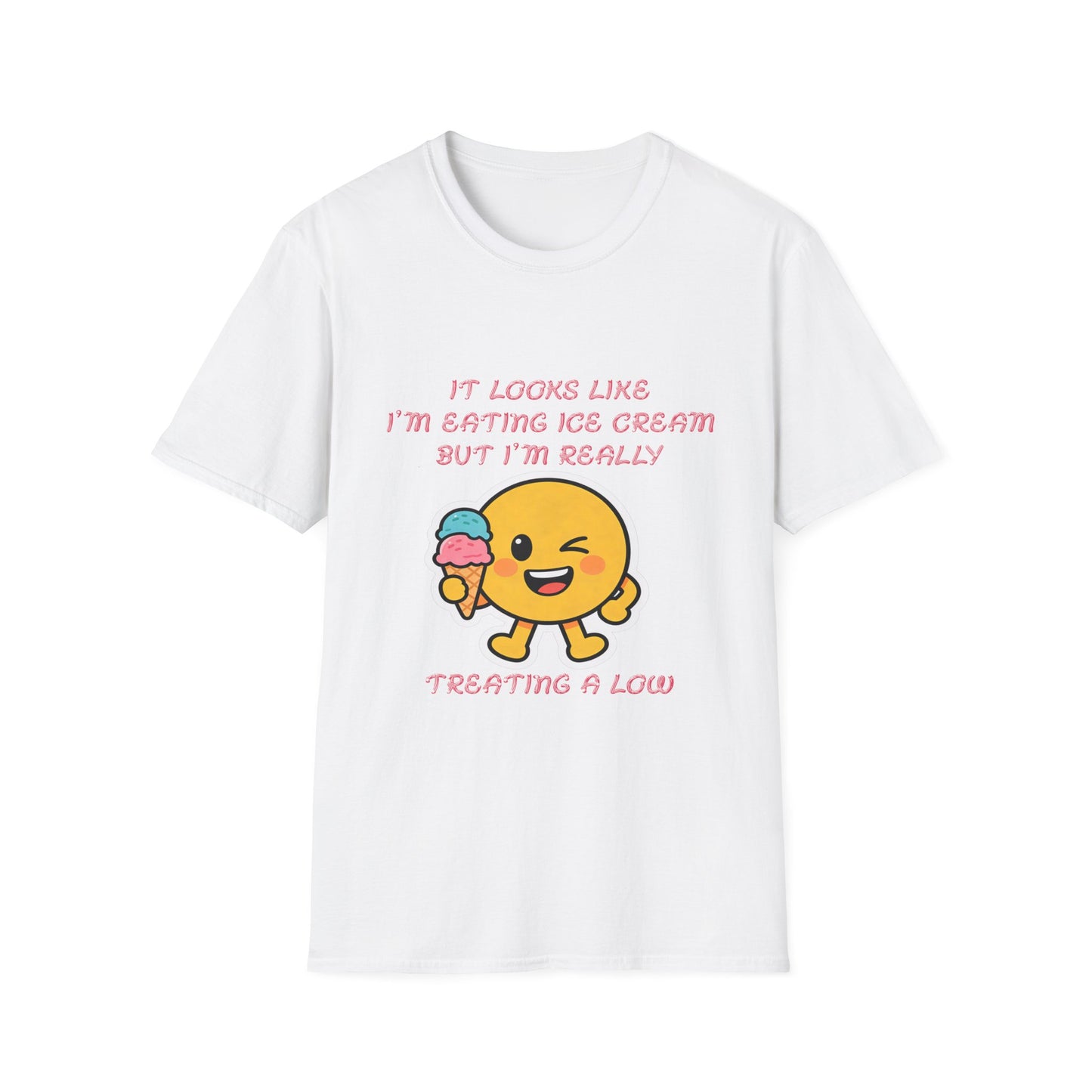 Funny Diabetes T-Shirt – Emoji Eating Ice Cream “Treating a Low” Tee