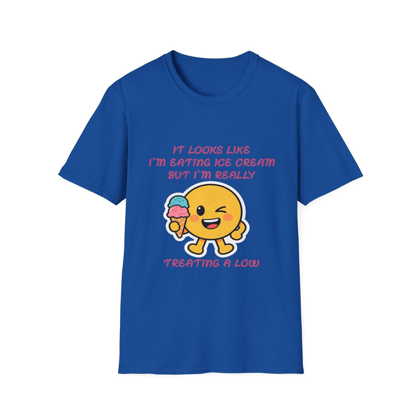 Funny Diabetes T-Shirt – Emoji Eating Ice Cream “Treating a Low” Tee