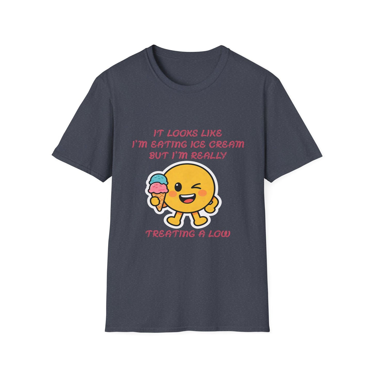 Funny Diabetes T-Shirt – Emoji Eating Ice Cream “Treating a Low” Tee