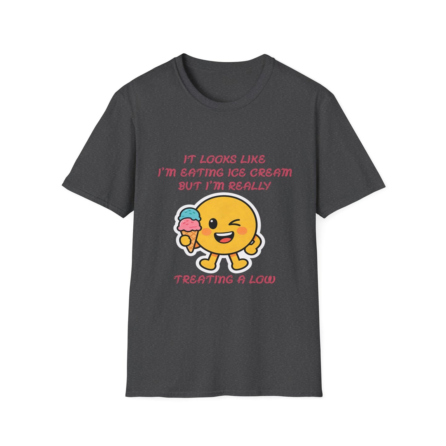 Funny Diabetes T-Shirt – Emoji Eating Ice Cream “Treating a Low” Tee